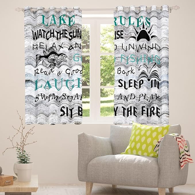Feelyou Lake House Curtains Fishing Window Drapes for Kids Teens Boys Camping House Blackout Curtain Wooden Stripes Texture Window Treatments 52W X 84L,2 Panels