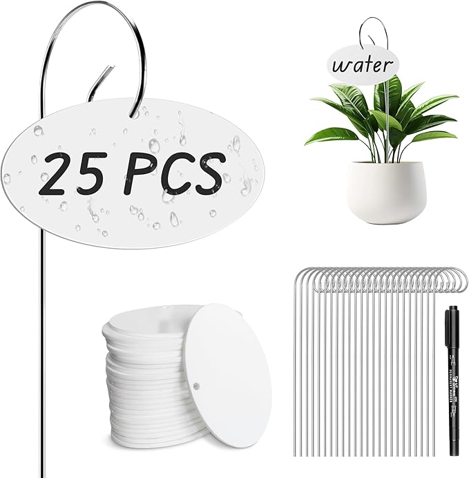 25 Pcs Plant Labels, Acrylic Plant Tags for Outdoor Garden Waterproof, Plant Labels with Stainless Steel Stake and Pen, Garden Labels for Seed, Potted Plant, Flower