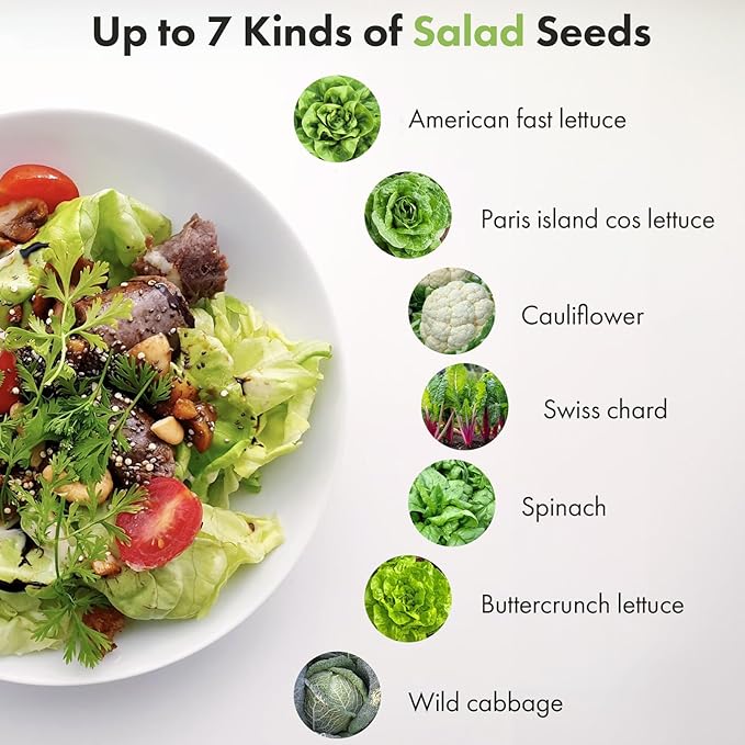 LYKOCLEAN 12 Pods Salad Greens Seed Pod Kit for AeroGarden, idoo Hydroponic Growing System Include American Fast Lettuce, Cauliflower, Spinach, Paris Island and Buttercrunch Lettuce, 400+ Seeds
