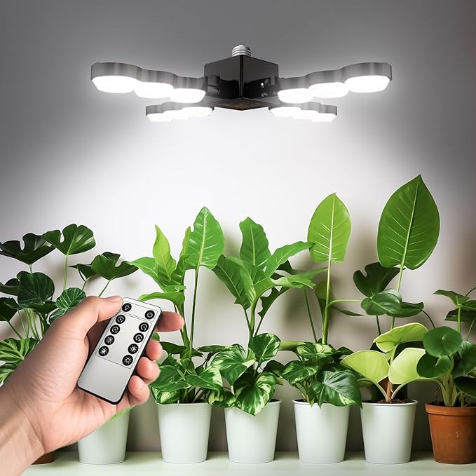 SANSI Grow Light for Indoor Plants, 80W 8000 Lumen High PPFD Full Spectrum Plant Light with Remote Timer, Dimmable, E26 Base, Folding Wings for Middle Large Plants Greenhouse
