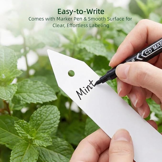 100PCS 2-in-1 Plastic Plant Labels with Permanent Pen, 4" x 0.8" Waterproof Garden Markers Seed Tags, Reusable PVC Plant Tags for Outdoor Indoor Gardening Greenhouse Vegetable