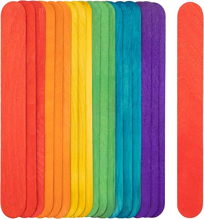 WISYOK 8 Inch Colored Jumbo Craft Sticks - 60 PCS Extra Large Natural Premium Wood, Rainbow Wooden Popsicle Sticks, Wide Lollipop Sticks for DIY Crafting, Kids Education, Home Art Projects
