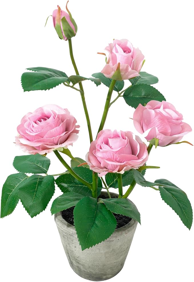Rose in Pot Decor Potted Artificial Flowers Mini Plants Faux Flowers Indoor Small Decor Fake Roses for Home, Bathroom, Kitchen, Offices, Wedding Party Centerpieces (Rose Light Purple)