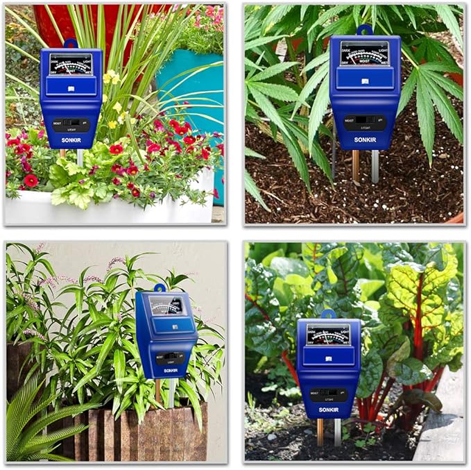 Sonkir Soil pH Meter, MS06 3-in-1 Soil Moisture/Light/pH Tester Gardening Tool Kits for Plant Care, Great for Garden, Lawn, Farm, Indoor & Outdoor Use (Blue)