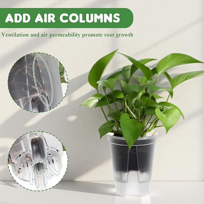 9 Piece Self Watering Pots with Drainage Holes and Deep Reservoir Clear Flower Pots Flexible Plastic Planter Pot for Indoor/Outdoor Plants(4.7'', 5.9'' and 7'')