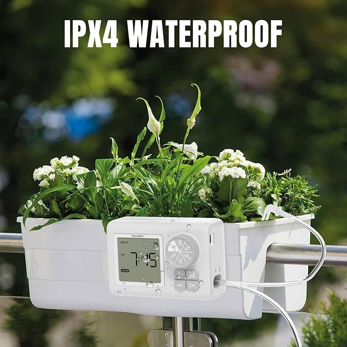 Raddy WS-64 Automatic Plant Waterer Indoor Self Watering System for 15 Potted Plants, Programmable Water Timer with LCD Display, Rain Delay for Balcony Patio, or Greenhouse