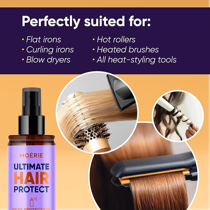 Moerie Hair Heat Protectant Spray – Thermal Protection Mist up to 450°F – Lightweight Anti-Frizz Heat Protector for Flat Iron, Curling Iron & Blow Dryer – Safe for All Hair Types