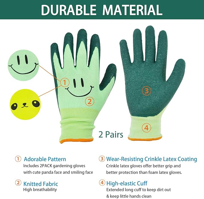 2 Pairs Toddlers Gardening Gloves, Kids Sized Garden Glove for Yard Work, Non Slip, Flexible, Breathable (Size 2 for 2, 3, 4 Year Old Children)