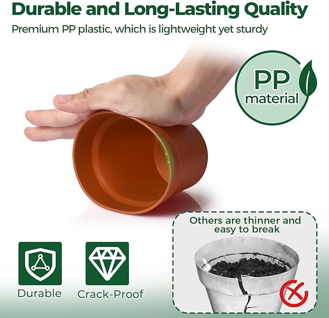 T4U 4 Inch Plant Pots 18-Pack, Small Flower Pots with Saucer and Drainage Hole, Durable Plastic Pots, Nursery Small Flower Pot Bulk for Plants, Succulent, Violet, Decorative (18 Pack 4" Pot)
