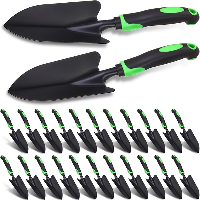 Yaocom 12 Pcs Garden Shovel Aluminum Alloy Heavy Duty Trowel Garden Tool Small Shovels for Digging Metal Hand Trowel Spade with Soft TPR Handle for Lawn Yard Farm Home Shop Planting (Green Black)