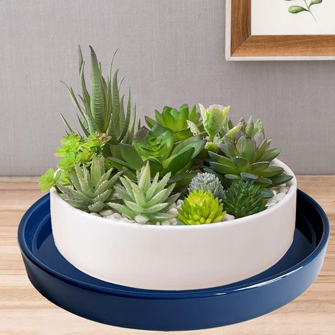 Yukfona Ceramic Plant Saucer Plant Pot Tray 8 inch Blue, Planter Water Drip Trays for Plant Saucers Indoors, Thick Durable Sturdy Flower Pot Saucers for Glazing Pots Base, More Sizes 4-12 inch