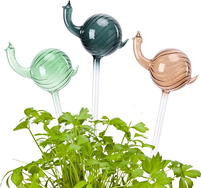 Glass Plant Watering Globes 3PCS Plant Watering Devices Self Watering Planter Insert Automatic Plant Waterer Indoor Snail Decoration