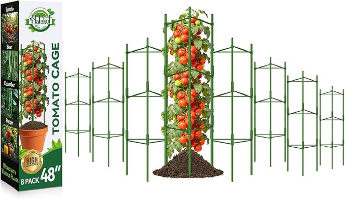 Halatool 8 Pack Tomato Cages for Garden, Up to 48in (4FT) Adjustable Tomato Cage, Garden Stakes Tomatoe Trellis for Pots, Tomatoes Plant Support for Raised Garden Bed & Climbing Vegetables Flowers