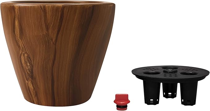 Set of 2, Smart Self-Watering Planters for Indoor and Outdoor - Round, Imitation Wood