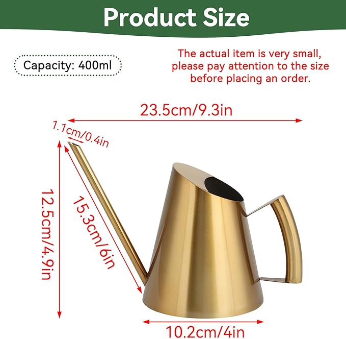 Watering Can for Indoor Plants, 13.5 Oz/400 Ml Indoor Plant Watering Can Stainless Steel Small Water Cans with Long Spout for Plants Succulent Bonsai, 4 X 4.9 Inch