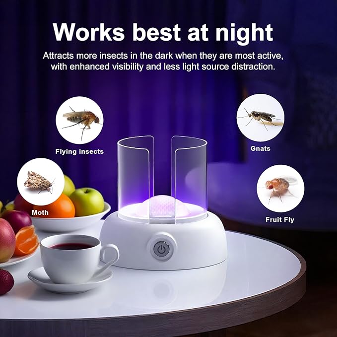 LFSYS Fruit Fly Traps for Indoors Gnat Trap Lamp, Double Side Sticky Paper 360° Attraction for Fruit Fly, Gnats 9 Refills + 1 Starter Kit (Dutch White)