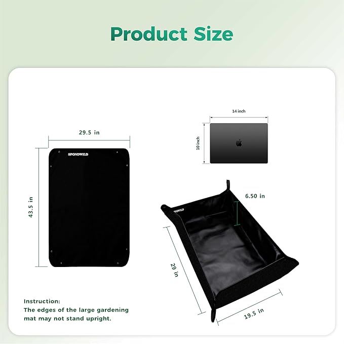 Large Plant Transplanting Mat - Thickened Waterproof Potting Mat, Succulent Gardening Mat, Portable Repotting Mat for Mess Control, Indoor Outdoor Usage, PVC-Black 43.5"x29.5"
