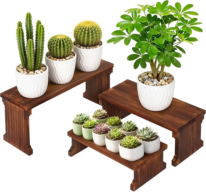 3 Tier Table Top Plant Stand, Flower Shelf Holder Rack, 5.9" Wood Display Stand for Window Sill,Desktop,Small Countertop Succulent Stand,Kitchen Spice Rack, Vendor Event Party Dessert Cupcake Stand