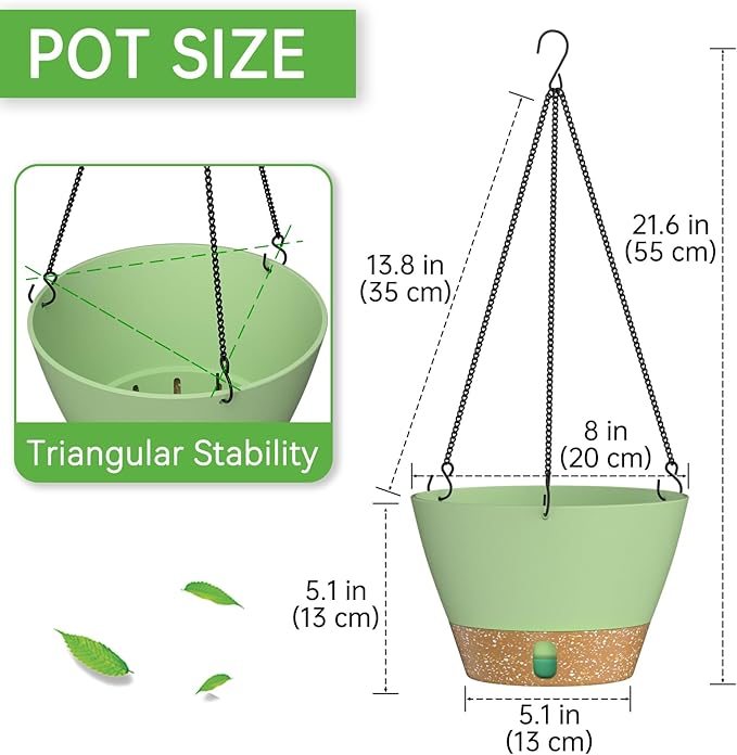 ZMTECH 2 Pack 8 Inch Hanging Planters for Indoor Plants, Modern Green Hanging Planter with Clear Water Window & Removable Tray, Decorative Plant Hanger Indoor for Home & Patio
