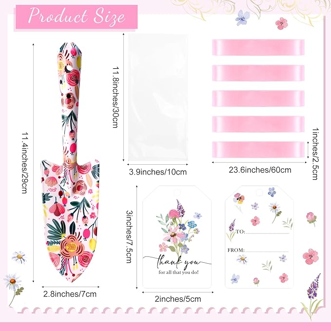 Blosssound 24 Set Garden Shovels Bulk Gardening Gift for Women Set Garden Tools Floral Hand Heavy Duty Trowels Thank You Cards with Bags for Mother Day Mom Birthday Teacher