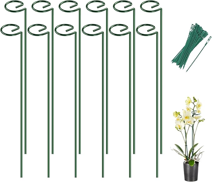 Breeze Touch 12 Pack Plant Stakes, 16 Inch Plant Support Stakes with 15 Twist Ties, Plant Sticks Support, Flower Stakes for Plants Peony, Tomato Seedling, Marigold, Amaryllis, Sapling, Coreopsis