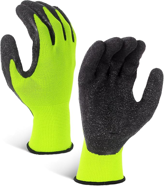 Evridwear Crinkle Latex Rubber Hand Coated Safety Work Gloves for Men Women General Multi Use Construction Warehouse Gardening Assembly Landscaping (Small,Green 12 Pairs)