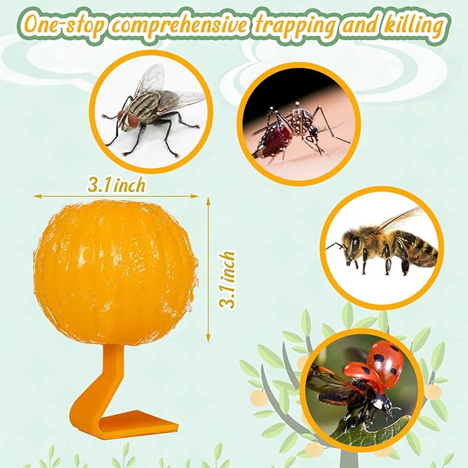 Qualirey 10 Set Sticky Fruit Fly Trap Balls Adhesive Fungus Gnat Sticky Balls for Plants Fly Catching Indoor Outdoor Garden Kitchen Gnat Flying Insects Traps (Orange)