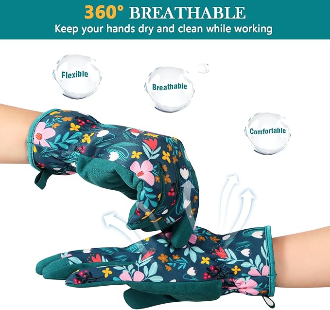 Trifabricy Gardening Gloves for Women, Breathable Leather Garden Gloves with Grip, Thorn-Proof Puncture-Resistant Work Gloves