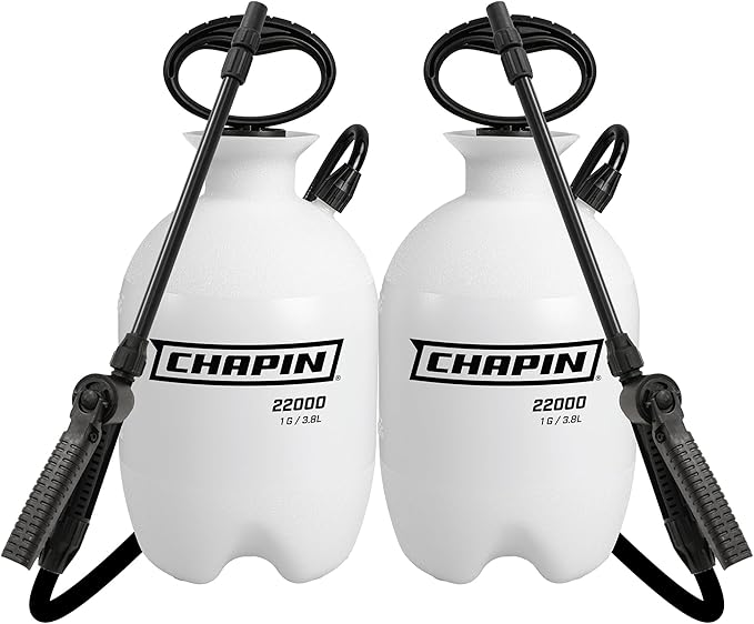 Chapin 22000 Pump Sprayer, 1-Gallon Translucent Tank with an Easy Fill Funnel-Top Opening, Adjustable Cone Nozzle & 34" Long Reach Hose, Used for Fertilizer, Pesticides, Weeds & Pests 2 Pack