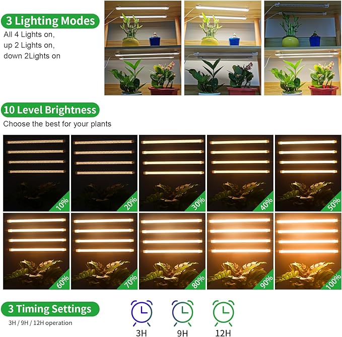 RWNTAO LED Plant Growing lamp, 3000K Full Spectrum Grow Light Strips for Indoor Plants with 3/9/12H Timer & 10 Dimmable Levels, Sunlike Grow Light for Green House Hydroponics Succulent