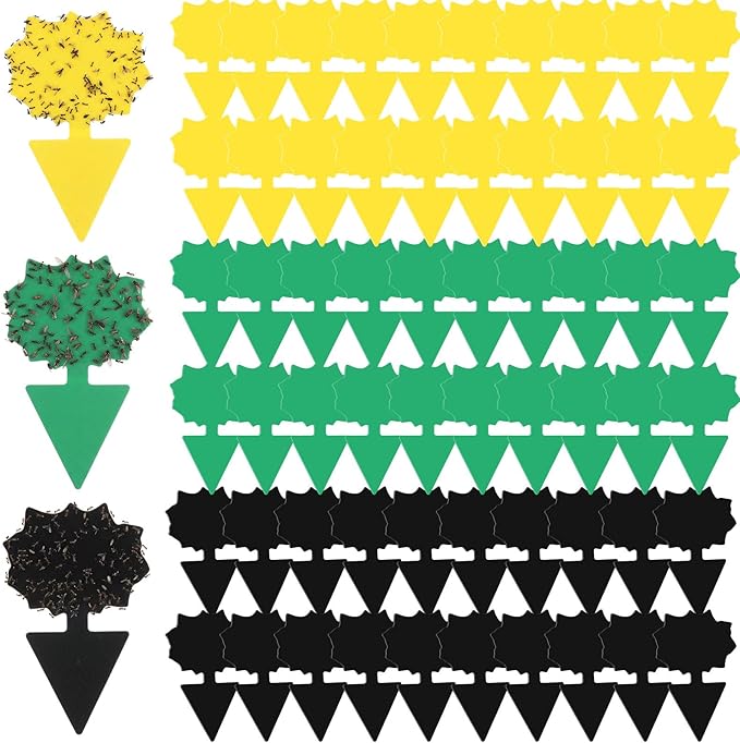 120 Pack Fruit Fly Traps Fungus Gnat Sticky Traps Yellow Black Green Plant Fly Stickers Double Side with Shovel for Indoor Outdoor Kitchen Garden Houseplant Flying Bug Insect (Flower)