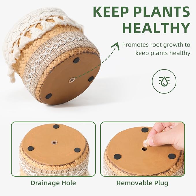 vomiceak Concrete Rattan-Style Plant Basket Planter, 5" Boho Plant Pots Indoor Outdoor with Drainage Hole, Flower Pot for Succulents, Herbs, Modern Farmhouse Decor, Ideal Gift for Plant Lovers