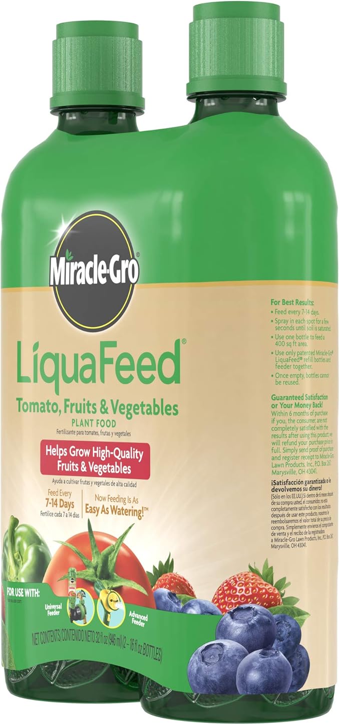 Miracle-Gro LiquaFeed Tomato, Fruits and Vegetables Plant Food, For In-Ground and Container Plants, 16 oz., 2-Pack