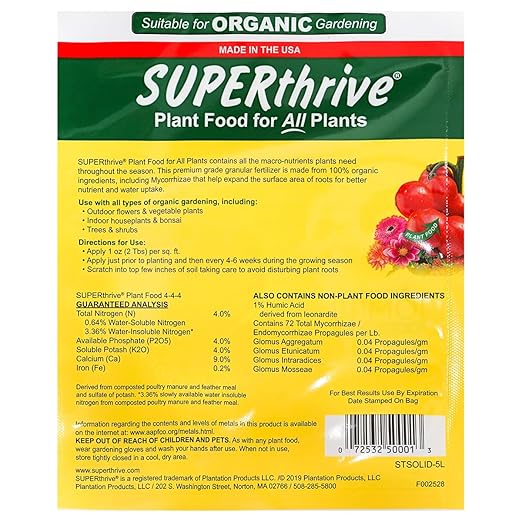 SUPERthrive Organic All-Purpose Plant Food, Solid Granular 4-4-4 (2 Pack)