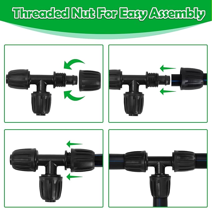 10 Pack 1/2 Inch Drip Irrigation Tee Fittings (1/2" ID x 0.65" OD) - 1/2'' Drip Line Anti-Drop Barbed Lock Nut T Connectors for 1/2 Inch Drip Irrigation Tubing System Connection