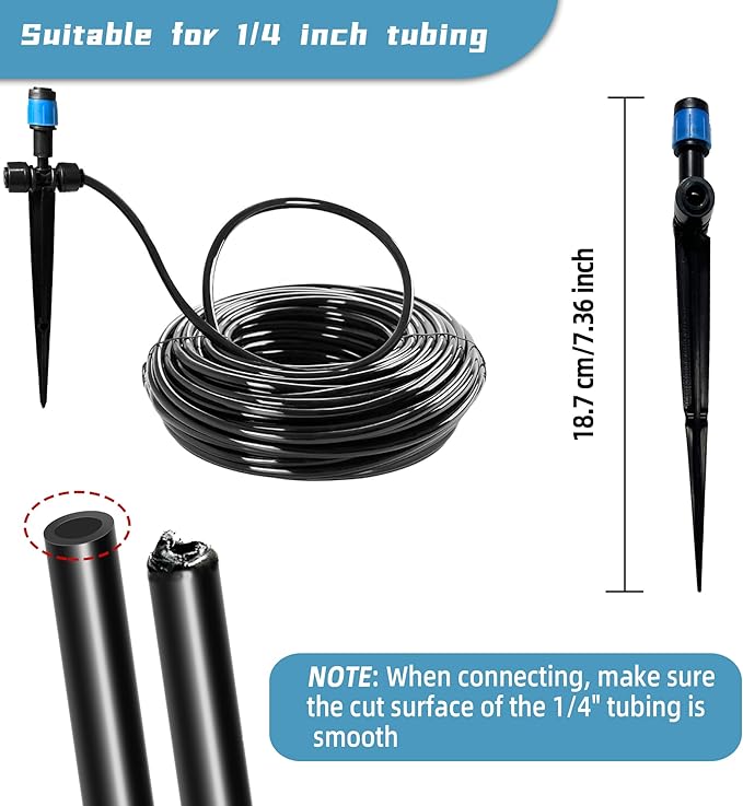 10PCS Push-to-Connect Drip Irrigation Emitters for 1/4 inch Irrigation Tubing, Two-Way Connection Adjustable Vortex Drip Emitters with Stake, Irrigation Dripper Sprinklers for Drip Irrigation System