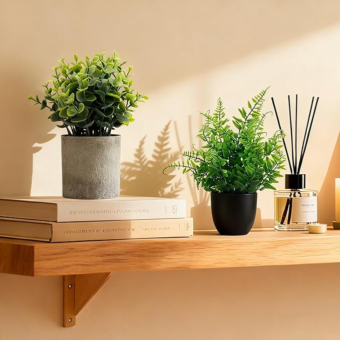 AUUGUU Artificial Potted Plants Faux Greenery in Cement Pots for Shelf, Bookshelf, Office or Home Decor, Small Decorative Fake Plants for Modern Indoor Display (7, XXL)