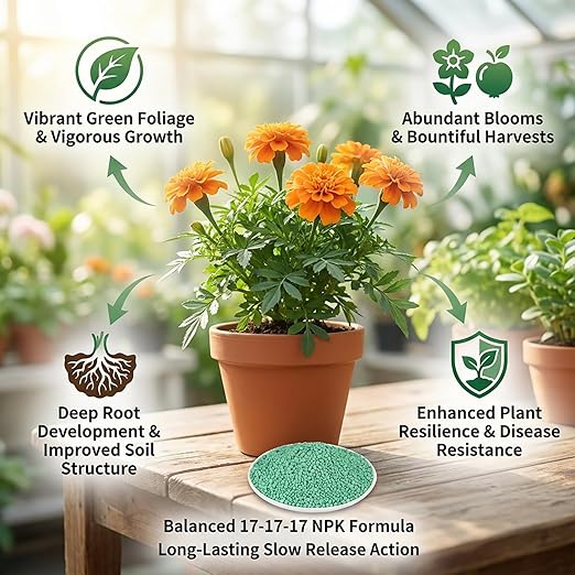 RAINFLOW 11.28OZ Slow Release Fertilizer - 17-17-17 Organic Plant Food All Purpose Plant Fertilizer for Most Potted,Fruit & Vegetable,Bulbs,Flowering,Leafy Plants Indoor & Outdoor Garden Fertilizers