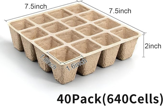 SYITCUN 640 Cells Seed Starter Tray, 40 Pack Seed Starter Kit, Peat Pots for Seedlings with 400 Plant Labels, 2 Seed Planting Tool and 1 Spray Bottle