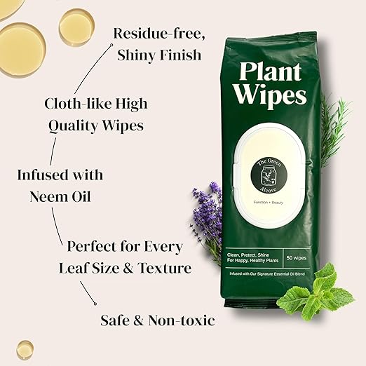Plant Shine & Defense Essentials – Plant Wipes + Essential Oil Infused Neem Oil (No Spray Bottle)