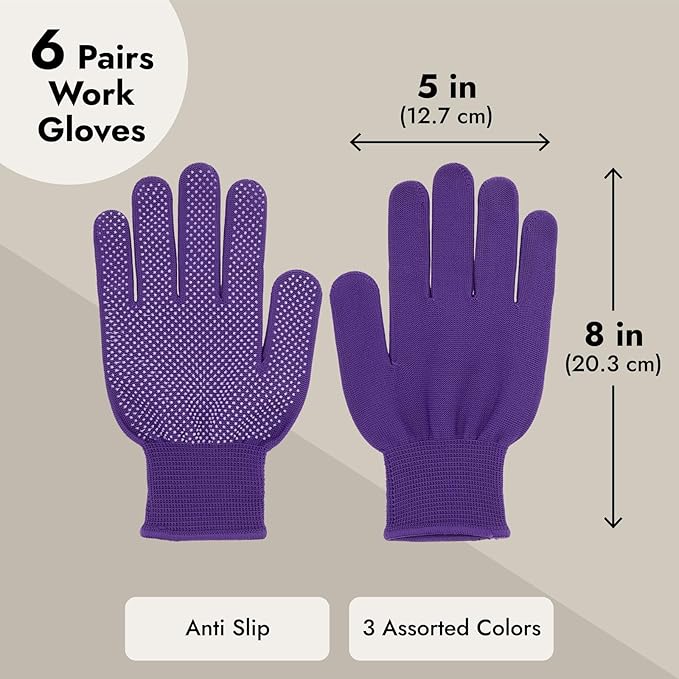 Juvale Garden Gloves for Women - 6 Pairs (12 Count), Pink, Purple & Blue - Thorn Proof & Cut Resistant Gardening Gloves - Breathable Cotton Cloth with Enhanced Grip - Berry Picking & Outdoor Work