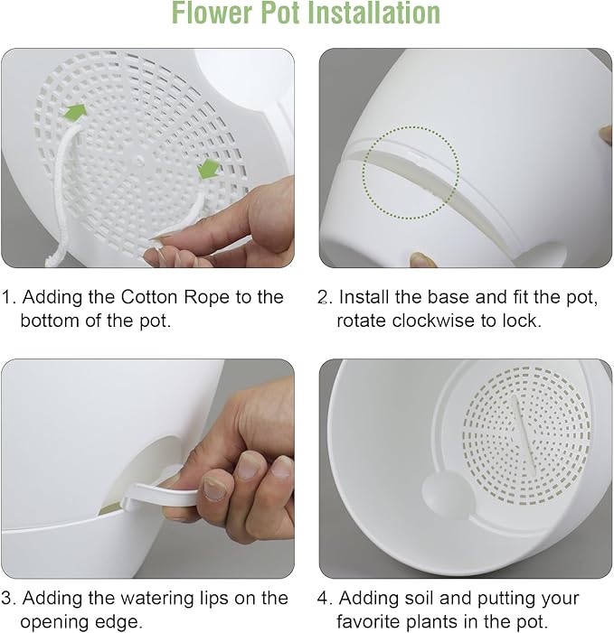 Meowell 12 inch Large Self Watering Pots for Indoor Outdoor Plants, Plant Pots with Mesh Drainage Holes for Garden House Plants, Plastic Planters with Reservoir for Flower Plants, White