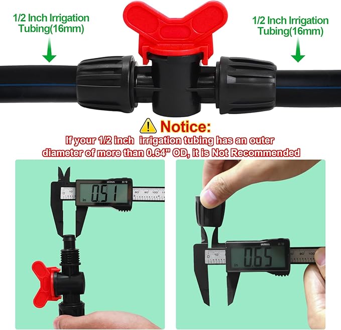 10 Pack 1/2 Inch Drip Irrigation Valve Fittings (1/2" ID x 0.65" OD) - 1/2'' Drip In-Line Shut Off Valve Anti-Drop Barbed Lock Nut Flow Control Valve Connectors for 1/2 Inch Drip Tubing