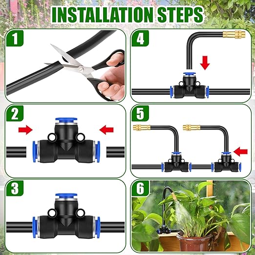 MorningRo 49 ft Drip Irrigation Kit, 5/16" Tube Automatic Watering System with 16pcs 360° Adjustable Brass Nozzles, Water Saving DIY for Garden, Lawn, Yard, Greenhouse Plants