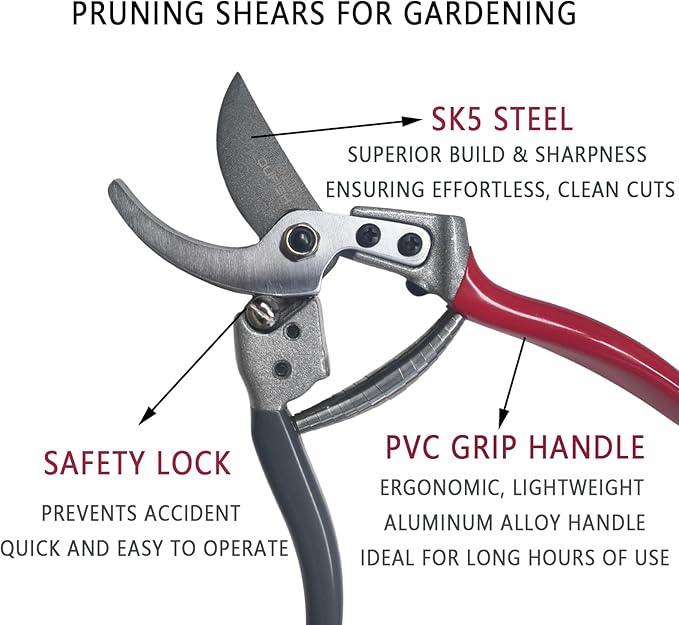Pruning Shears for Gardening - 8.5" Professional SK5 Steel Bypass Garden Shears, Sharp Heavy Duty Hand Pruners, Handheld Clippers Tools for Garden Care