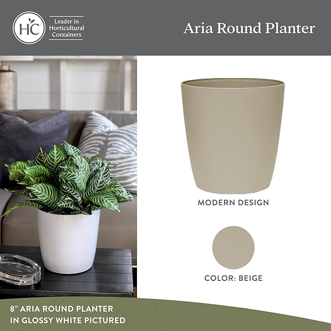 The HC Companies Aria Round Self-Watering Pot - Lightweight Plastic Planter for Herbs & More - Durable Plant Pots for Indoor Plants & Outdoor Plants (6" Beige, Pack of 1)
