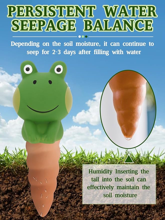 4Pcs Plant Watering Globes, Kalolary Frog Shape Self Watering Spikes Terracotta Drip Water Stakes Irrigation Watering Bulbs for Pot, Indoor, Outdoor, Vacation （Frog A）