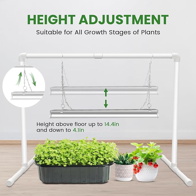 Wolezek Grow Lights for Seed Starting with Stand, 2ft T5 144 LEDs Full Spectrum Seedling Grow Light for Indoor Plants, 32W High Output Seed Starter Light Kit, Height Adjustable, ON-Off Switch