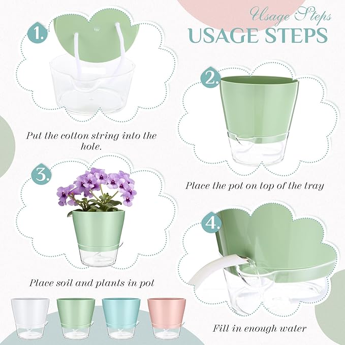 12 Pack Self Watering Planters for Indoor Plants 6 Inch Colorful Flower Pots with Drainage Holes and Reservoir Plastic Plant Pots for African Violets Succulents Herbs Flowers for Home Office