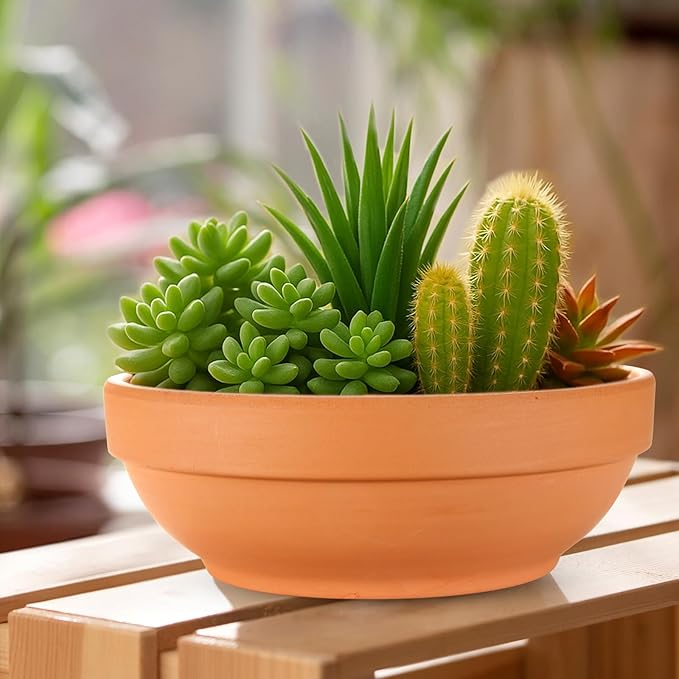 Laerjin Terra Cotta Pots for Plants with Drainage Hole, 2 Pack Large Round Clay Flower Pots, 8.66" Clay Ceramic Pottery Planter Cactus Flower Pots